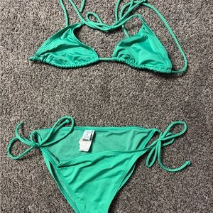 Primark Teal Triangle Bikini Top with Tie Straps